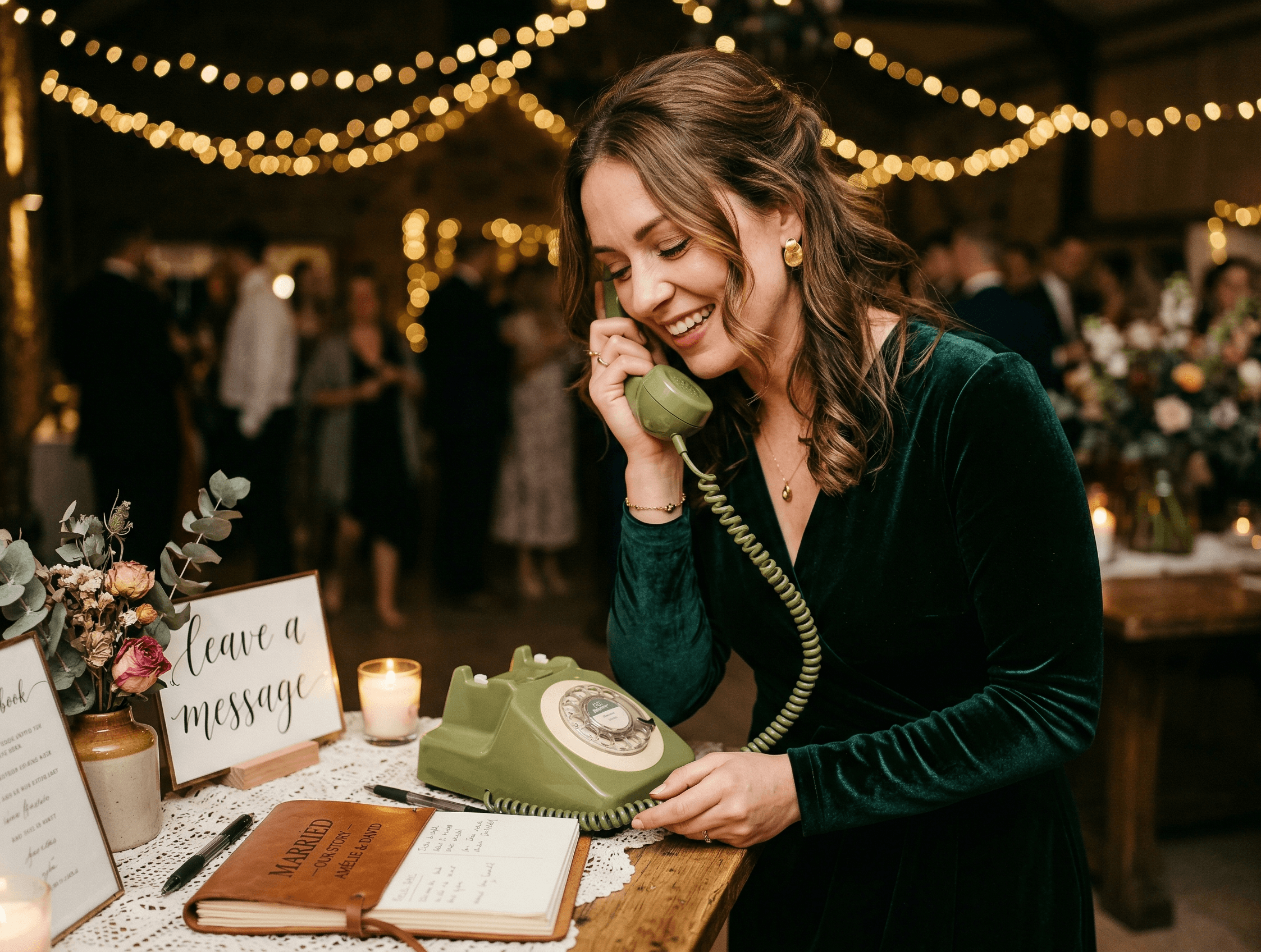 Livre d'or audio de mariage avec téléphone vintage pour souvenirs émotionnels