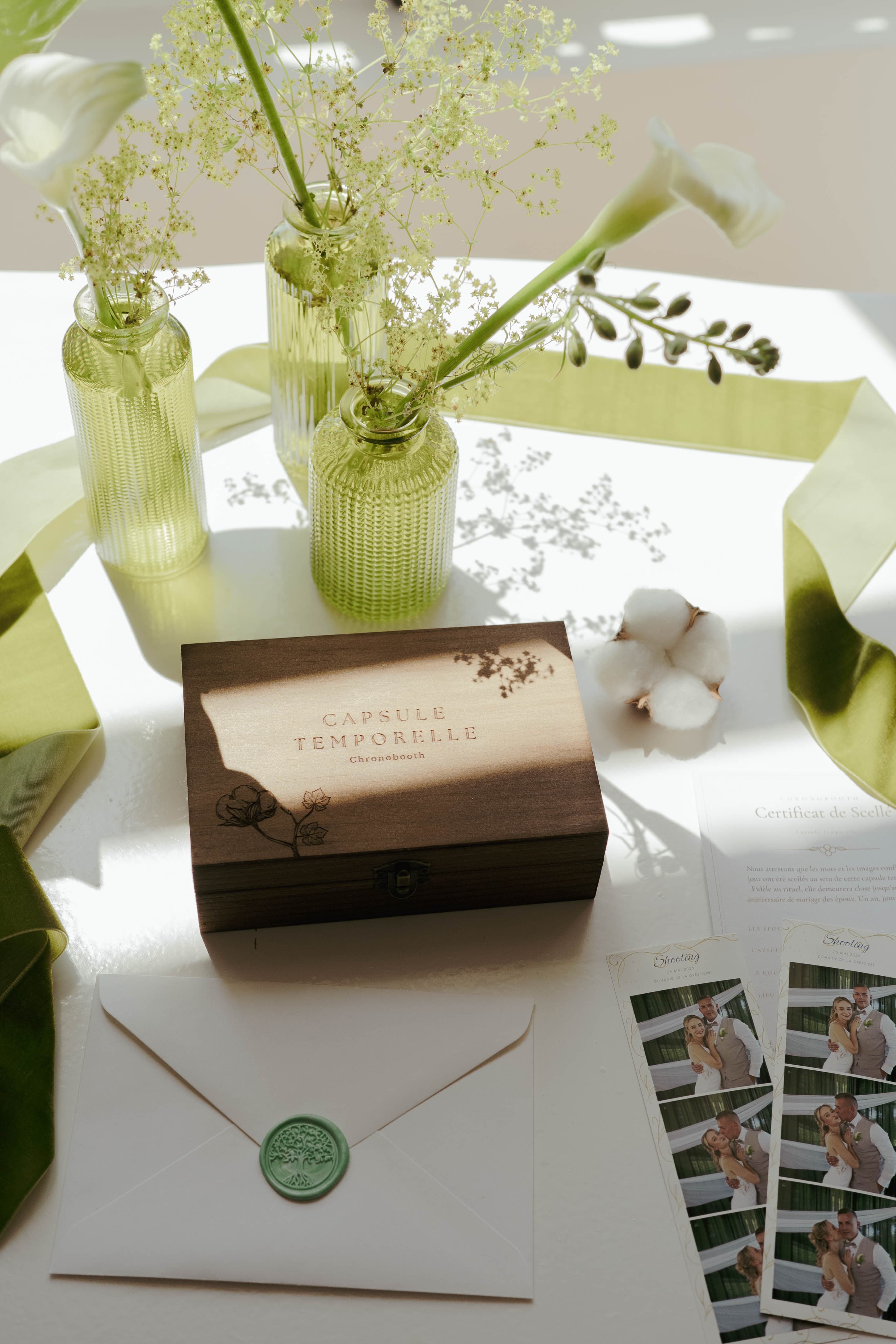 Détail du coffret capsule temporelle Chronobooth